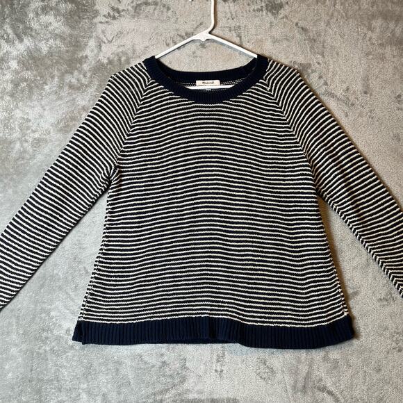 Madewell Sz Medium Long Sleeve Blue White Striped Knit Dockline Pullover Sweater - Picture 2 of 5